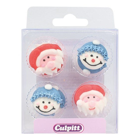 Culpitt Santa & Snowman Face Sugar Cake Decorations - Pack of 12