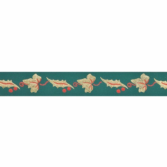 Holly & Ivy Leaves Ribbon - 24mm