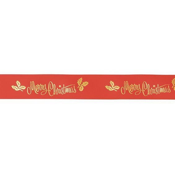 Red & Gold Merry Christmas Ribbon - 24mm