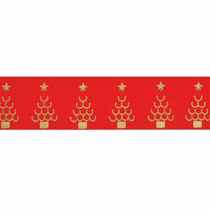 Red & Gold Christmas Trees Ribbon - 36mm