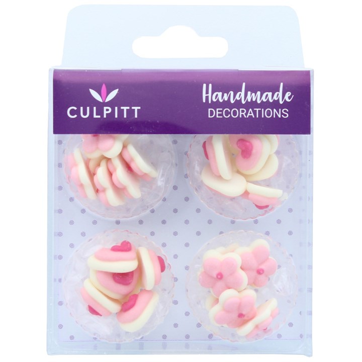 Culpitt Pink Mini Hearts & Flowers Sugar Decorations - Pack of 24