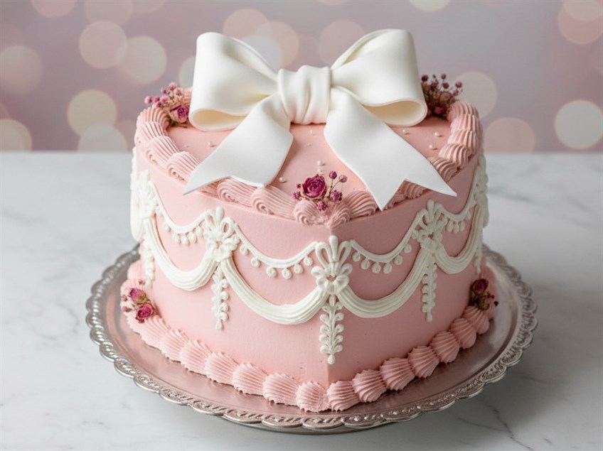 Lambeth Valentines Day Cake in Pink and White