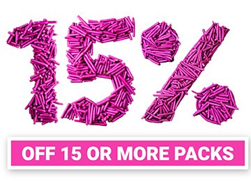 15% off 15 or more packs