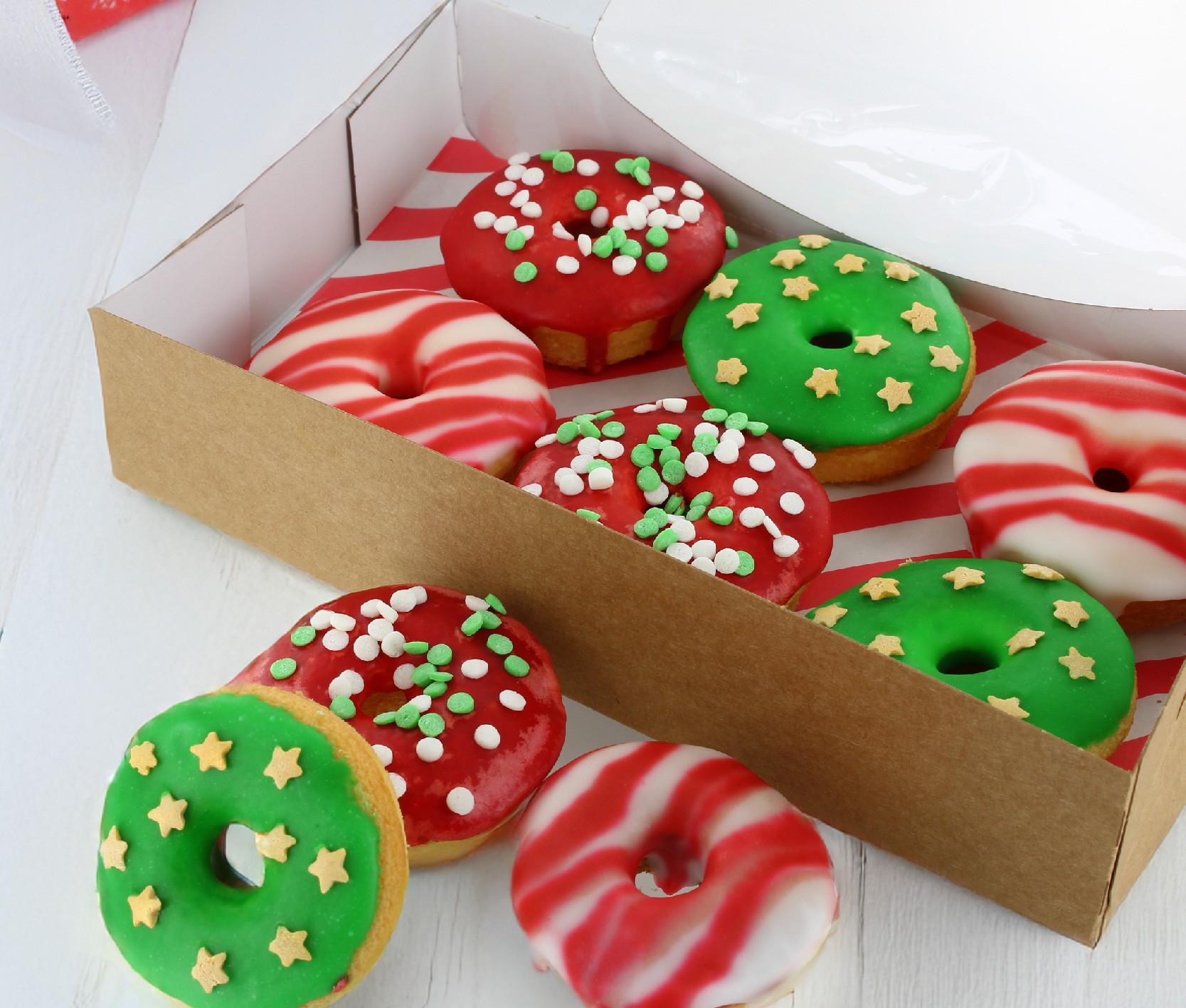 Finished Christmas Doughnuts in Presentation Box
