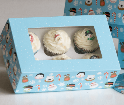 Christmas cupcake box with cupcakes inside