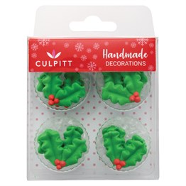 Culpitt Holly & Berry Christmas Sugar Cake Decorations - Pack of 12