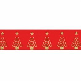 Red & Gold Christmas Trees Ribbon - 36mm