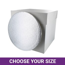 Tall White Cake Box & Round Silver Cake Drum Board Combo