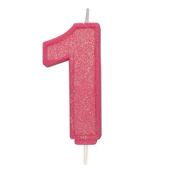 Pink Sparkle Numeral Candle - 1