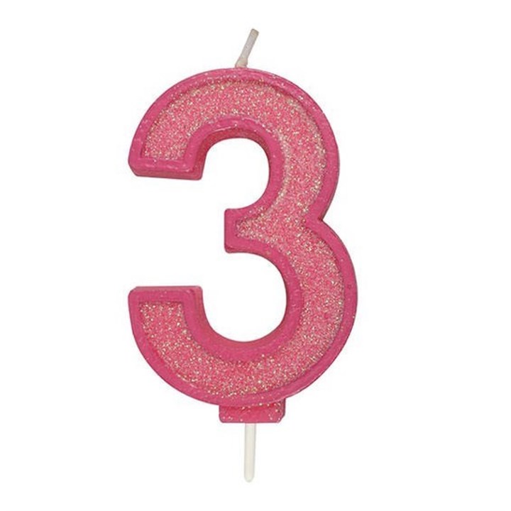 Pink Sparkle Numeral Candle - 3