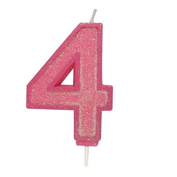 Pink Sparkle Numeral Candle - 4