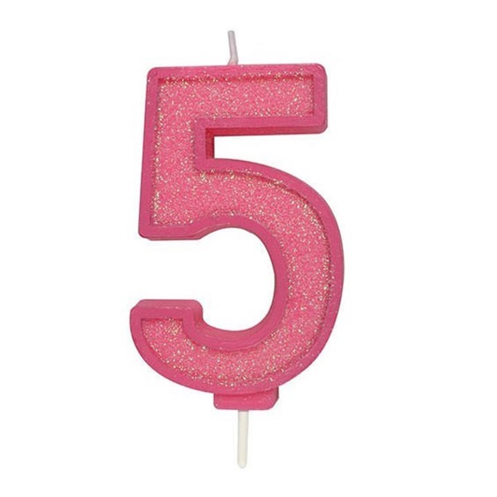 Pink Sparkle Numeral Candle - 5