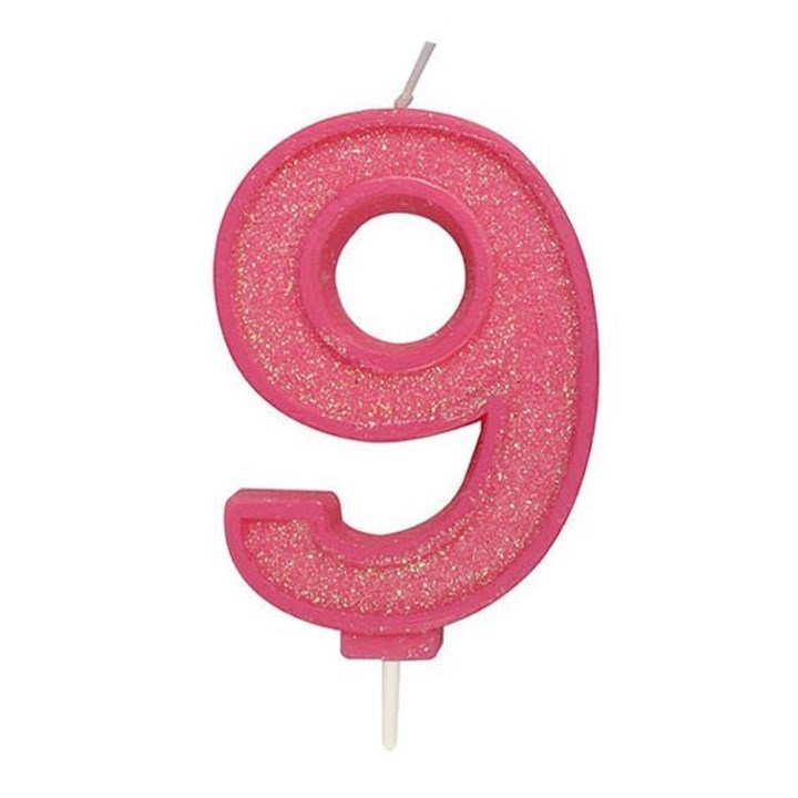 Pink Sparkle Numeral Candle - 9