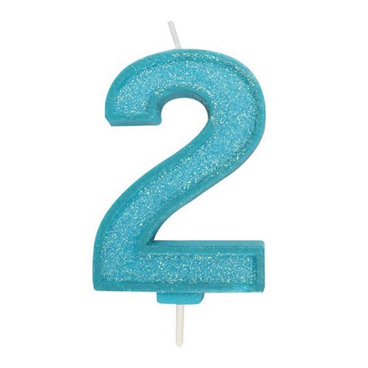 Blue Sparkle Numeral Candle - 2