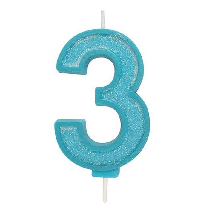 Blue Sparkle Numeral Candle - 3