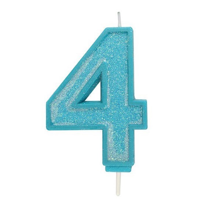 Blue Sparkle Numeral Candle - 4
