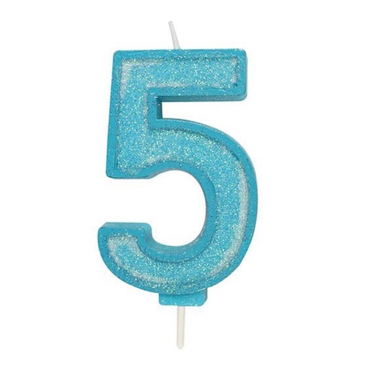 Blue Sparkle Numeral Candle - 5