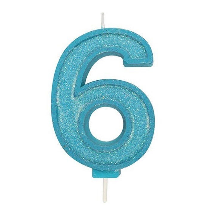 Blue Sparkle Numeral Candle - 6