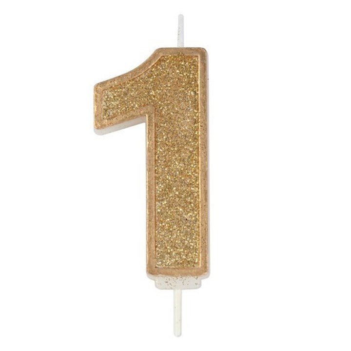 Gold Sparkle Numeral Candle - 1