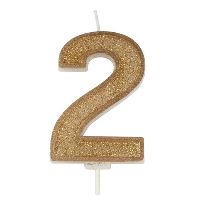 Gold Sparkle Numeral Candle - 2