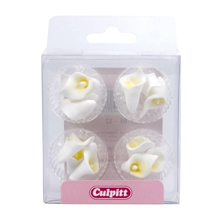 Culpitt Mini White Calla Lily Sugar Cake Topper Decorations - Pack of 12