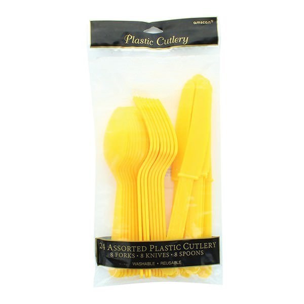 Yellow Party Cutlery Set - Pack of 6