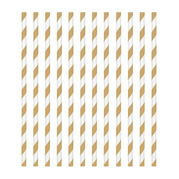 Gold Candy Stripe Paper Straws - Pack of 24