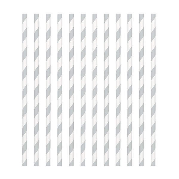 Silver Candy Stripe Paper Straws - Pack of 24