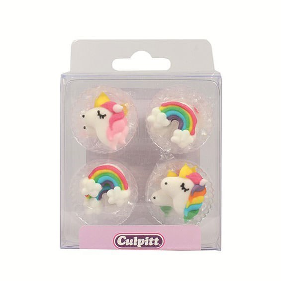 Culpitt Rainbows & Unicorn Sugar Cake Topper Decorations - Pack of 12