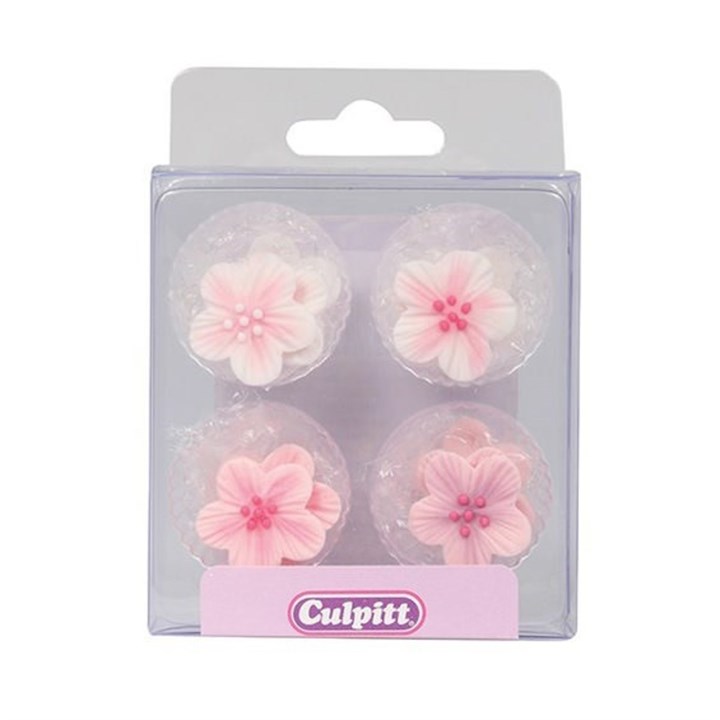 Culpitt Pink Flower Sugar Cake Topper Decorations - Pack of 12