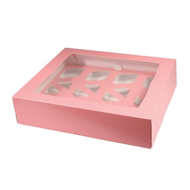 12 Hole Pink Window Cupcake Box