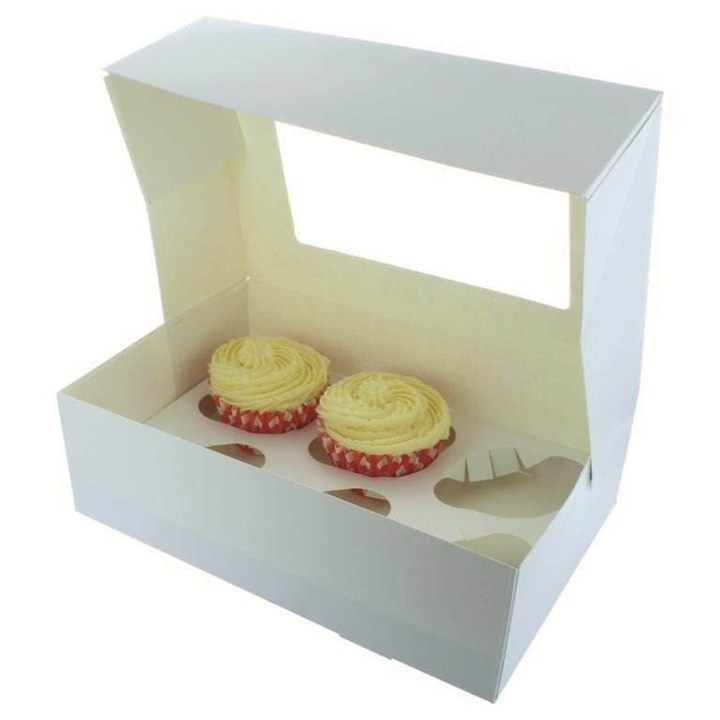 White 6 Hole Window Cupcake Box