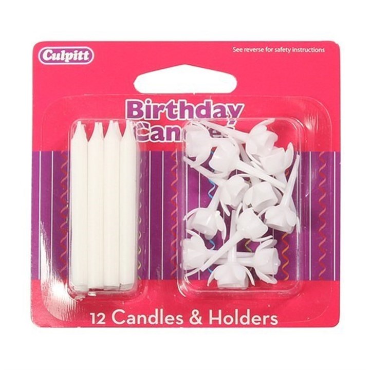 Culpitt White Candles & Holders - 2" - Pack of 12