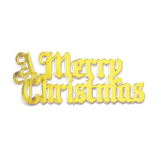 Plastic 'A Merry Christmas' Cake Decoration Motto - Gold