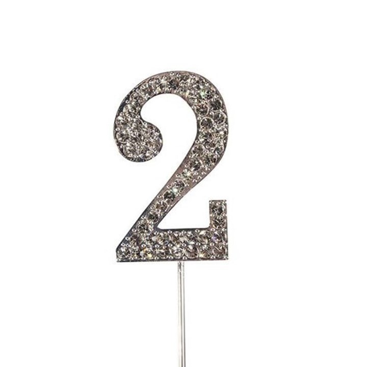 Diamante Number '2' on Silver Stem