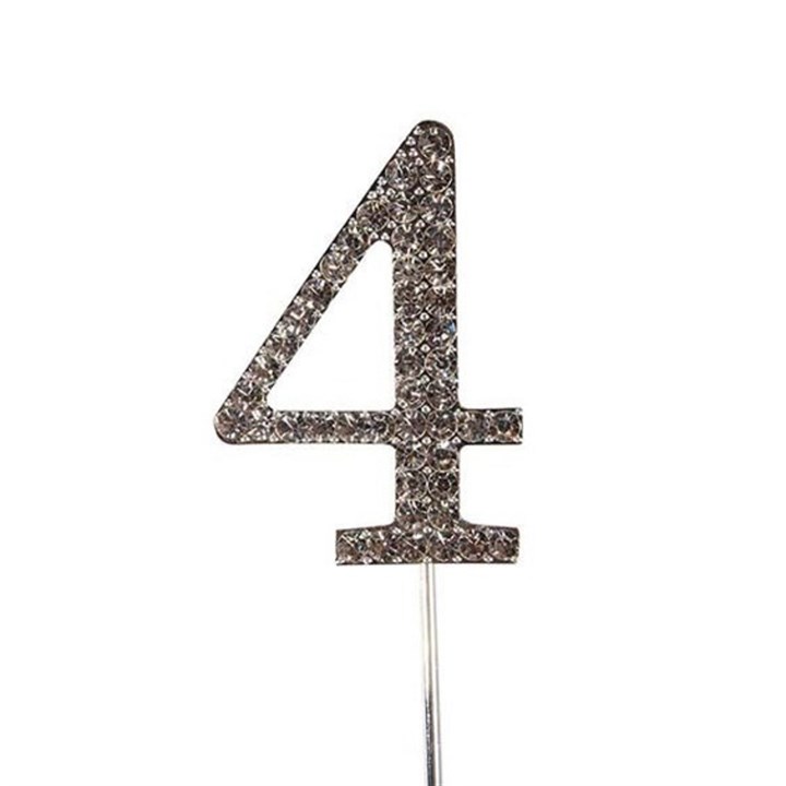 Diamante Number '4' on Silver Stem