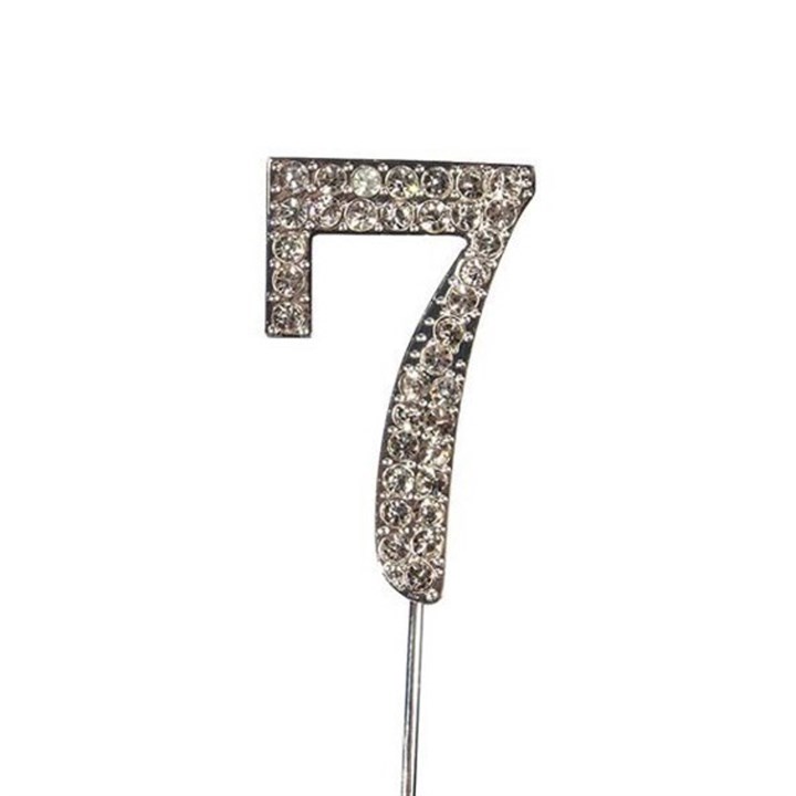 Diamante Number '7' on Silver Stem