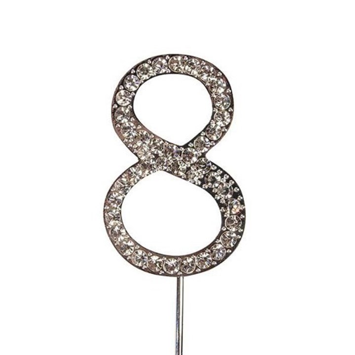 Diamante Number '8' on Silver Stem