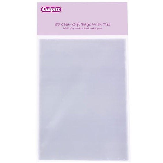 Culpitt Clear Gift Bags With Silver Ties - Pack of 50