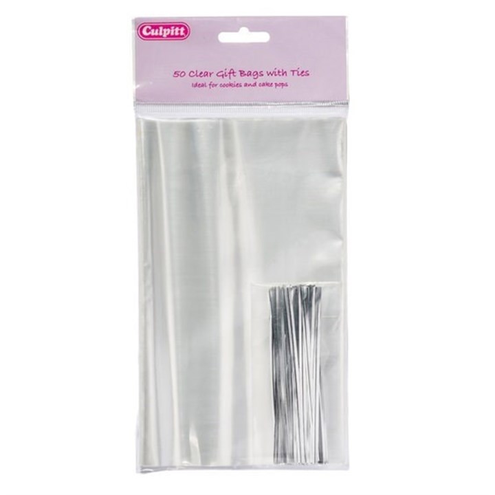 Culpitt Clear Gift Bags with Ties - Pack of 50