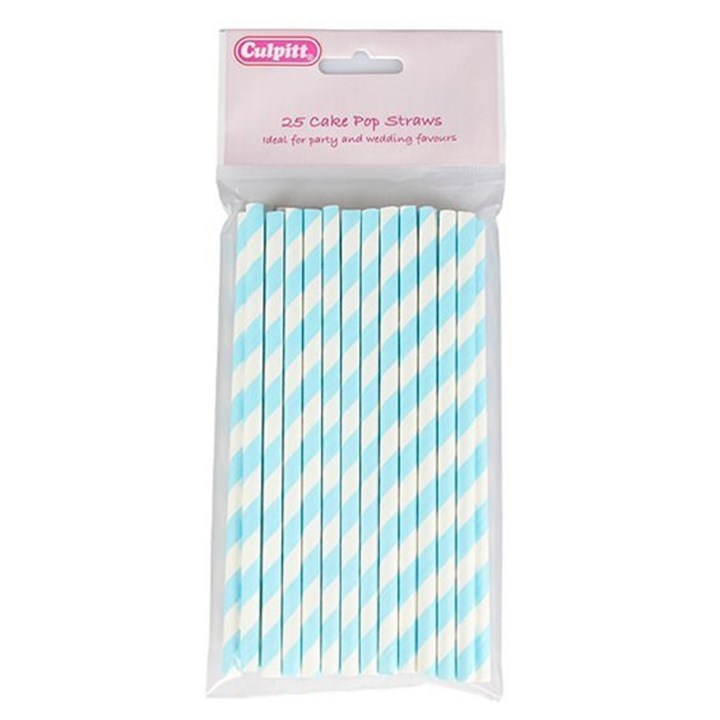 Culpitt Candy Blue Stripe Paper Cake Pop Straws - Pack of 25