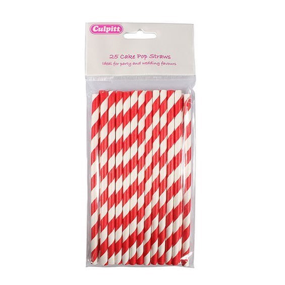 Culpitt Red Striped Paper Cake Pop Straws - Pack of 25
