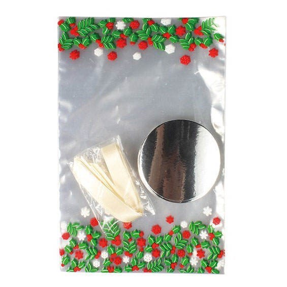 Culpitt Holly Cupcake Bags with Ribbon Ties - Pack of 12