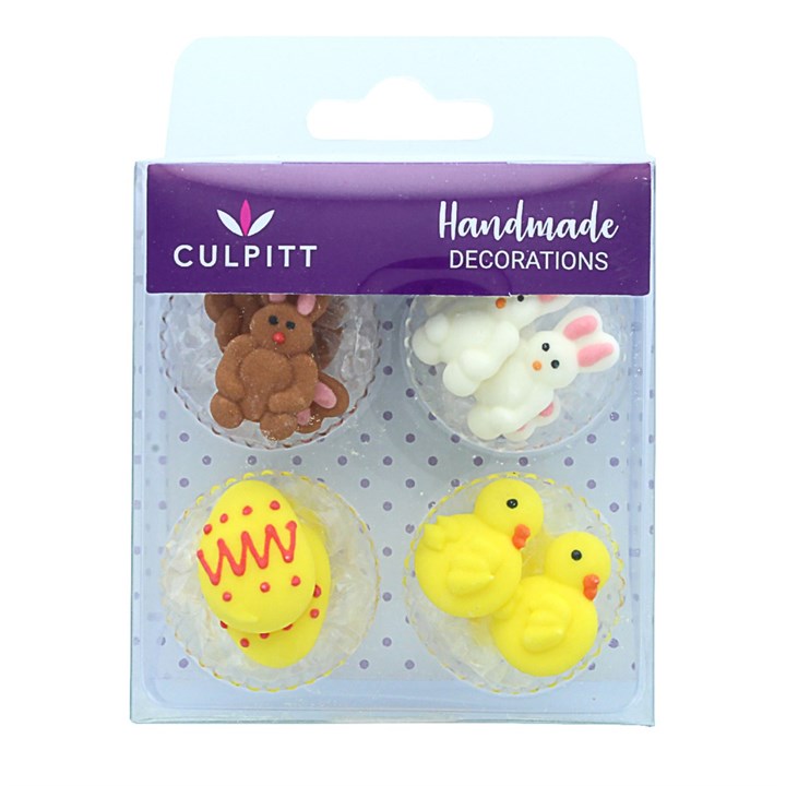 Chick, Egg & Rabbit Sugar Cake Decorations - Pack of 12