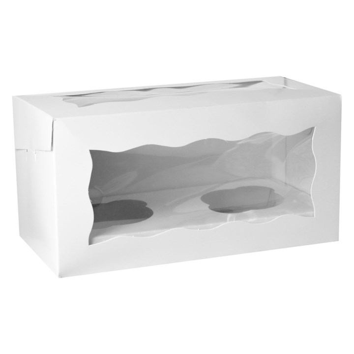 2 Hole White Cupcake Box - 4" Deep