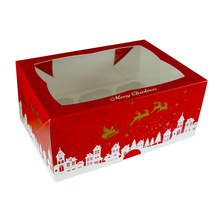 Christmas Cupcake Box, 4" deep - 25 Pack