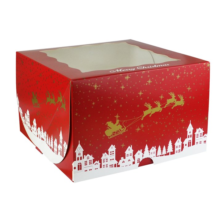 Christmas Cake Box with Window, 250mm - 25 Pack