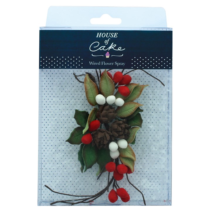 House of Cake Pine Cone & Holly Spray