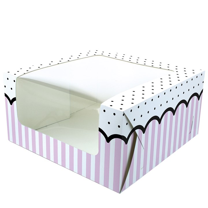 Culpitt 10" Windowed Cake Box - Pink Spots and Stripes