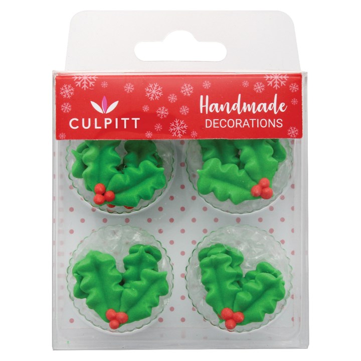 Culpitt Holly & Berry Christmas Sugar Cake Decorations - Pack of 12